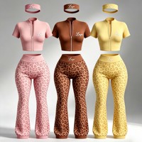 Ensemble de pantalons décontractés personnalisés pour femmes 2026 – Ensemble trois pièces évasé imprimé léopard – Tenue de sport pour femmes
