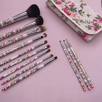 Ensemble de 12 pinceaux de maquillage professionnels YRX Luxury Flowers, manche en bois, poils synthétiques, virole en aluminium, personnalisable, pour le visage.