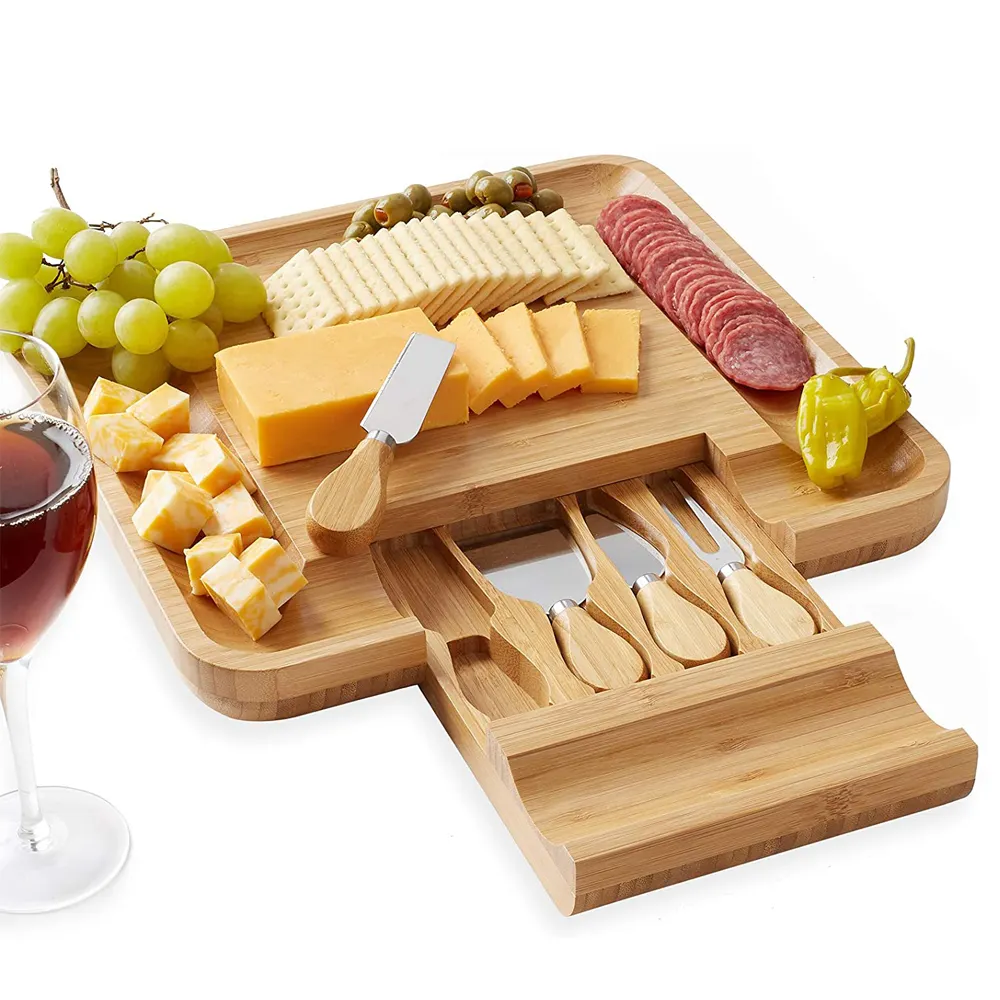 Bamboo Cheese Board и Knife Set, Chopping Board, Charcuterie Cutting Board, Serving Tray, Cutlery Set, 2022