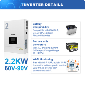 Onduleur solaire MPPT monophasé 2,2 kW pour réseau domestique, onduleur de chaîne DC-AC 230 VCA, onde sinusoïdale pure, rendement 98 % - Product Image 3