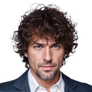 Peluca para Hombre Estilo Europeo Americano, Fibra Resistente al Calor, Sin Pegamento, Marrón Oscuro, Hecha a Máquina, Sin Encaje, Corta, Rizada y Levantada - Product Image 5
