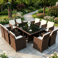 Ensemble table et chaises d'extérieur en rotin tressé pour villa et jardin, résistant à l'eau et au soleil, table à thé en rotin avec chaises de patio