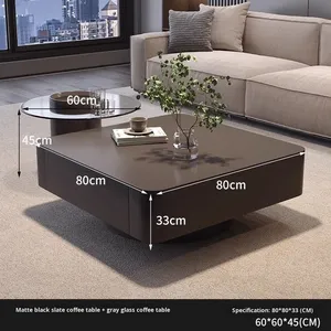 High-end Light Luxury Italian Style Square Coffee <strong>Table</strong> with Storage for <strong>Small</strong> Spaces Modern Living Room <strong>Black</strong> - Product Image 6