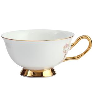 Taza de porcelana <span class=keywords><strong>simple</strong></span> de hueso, juego de taza de café y platillo de cerámica de diseño moderno, borde dorado para café, té negro, incluye estilo <span class=keywords><strong>inglés</strong></span> - Product Image 5
