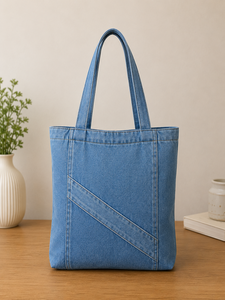 Unisex Denim <b>Canvas</b> Shoulder <b>Bag</b> Fashion Style Simple Tote Zipper Closure Jeans Pocket Messenger Handbag Shopping - Product Image 2