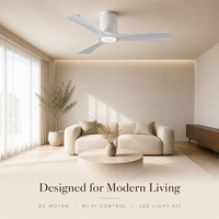 Ventilateur de plafond à moteur DC de 44 pouces avec kit d'éclairage LED, télécommande WiFi, intérieur/extérieur, pour salon et chambre à coucher