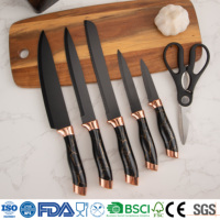 Ensemble d'ustensiles de cuisine en acier inoxydable de 7 pièces couteau enduit de granit de marbre antiadhésif Design industriel poignée en PP coupe de bloc de couteau