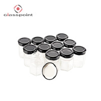 Pot en verre à confiture hexagonale de 45ml avec couvercle en métal
