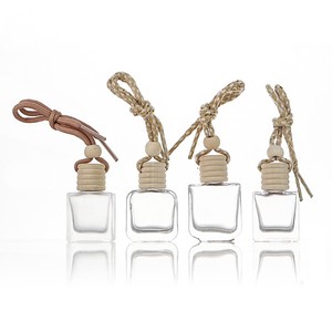 Purificador de aire de coche de cristal con tapa de madera de 5ml a 15ml, botella de Perfume colgante, forma cuadrada con tapón de rosca, difusor de Perfume para coche - Product Image 2
