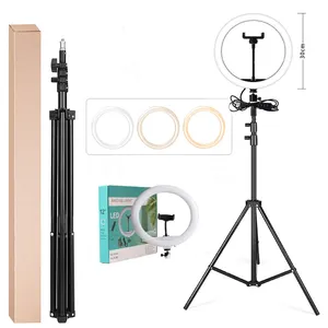 2023 hot selling Dimmable Led 12 Inch Phone Tripod Ring Light With Selfie Clip and 2.1m tripod