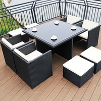 Parasol de table à thé tissé en rotin extérieur imperméable à l'eau, ensemble de chaises de jardin pour la cour et la villa de loisirs
