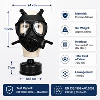 Masque à gaz industriel réutilisable en silicone avec filtre à charbon actif remplaçable à filetage de 40 mm, respirateur 3 couches CE EN 136