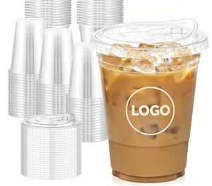 Tapas de PET para vasos de té de burbujas, café helado, de pared simple, transparentes, desechables, con logo personalizado impreso, de 12/14/16/18/20/24oz y 98mm, al por mayor - Product Image 1