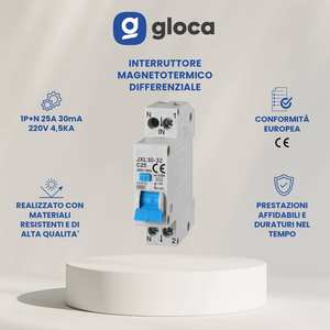 Disjoncteur différentiel Gloca JXL30 1P+N 25A 30mA 250V C25 Montage DIN Protection électrique - Product Image 2