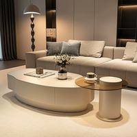 Ensemble de tables basses gigognes modernes style crème avec tiroir de rangement, table à thé minimaliste pour salon, table d'appoint décorative pour la maison