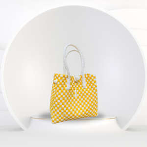 Elegant Adult Fashion Premium <b>Plastic</b> Handbags Weaved Lurik Pattern Indonesia Eco-Friendly Recycled Material Sembagi Yellow - Product Image 1