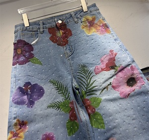 Pantalon large taille haute en denim à imprimé diamant teinté style nouveau GX-2026 pour femmes - Product Image 2