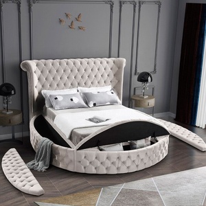 Sang Trọng Hiện Đại Mềm Mại Giường Nhung Màu Đen Vải Tufted Đầu Giường Vua Nữ Hoàng Kích Thước Vòng Lưu Trữ Giường Với Trundle - Product Image 5