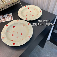 Chapeau en dentelle coeur crème jetable de qualité supérieure assiette à salade et assiette à dîner plat profond assiette à pâtes en céramique vaisselle pour usage domestique