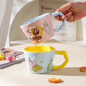 Taza de Porcelana de Alta Calidad con Diseño de Dibujos Animados, Taza de Cerámica con Asa y Relieve de Bob Esponja para Oficina y Hogar - Product Image 3