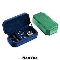 Boîte à bijoux en velours à couvercle rabattable octogonal pour bague, boucles d'oreilles, broche, cadeau, boîte de rangement portable pour bijoux, emballage de bijoux avec logo personnalisé