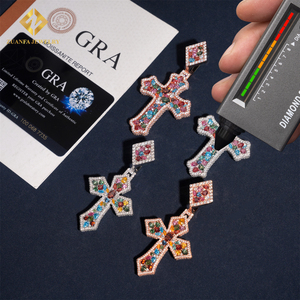 Đa Cắt Kim Cương Đầy Màu Sắc Hip Hop Tùy Chỉnh Unisex Đồ Trang Sức Mới Quyến Rũ Mặt Dây Chuyền 925 Bạc Vvs Moissanite Iced out Chéo Mặt Dây Chuyền - Product Image 3