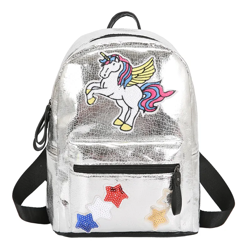 Mini bolsa de cosméticos con apliques brillantes de lentejuelas, mochila de cuero impermeable, bolso escolar para niños y niñas