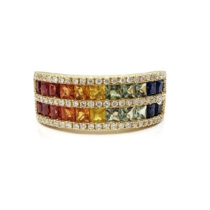 Bague large multicolore en or jaune 18 carats avec saphir, de qualité supérieure, classique, pour mariage et fête, invisible, pour femme, Hong Kong - Product Image 1