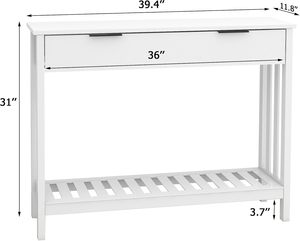 White Modern Narrow <strong>Console</strong> <strong>Table</strong> <strong>with</strong> <strong>Storage</strong>, Wood Entryway <strong>Table</strong> <strong>with</strong> Drawer, Sofa <strong>Table</strong> for Living Room, Hallway, Corridor - Product Image 6