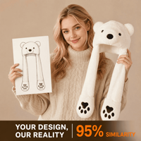 Produsen Topi Boneka Beruang Kutub Kustom OEM ODM, Topi Hewan Isi Dakron yang Dapat Dipersonalisasi dengan Lengan dan Kaki Panjang, Kualitas Tinggi Grosir
