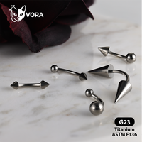 Barbell incurvé en titane ASTM F136, anneau de sourcil, piercing vertical pour labret et rook, bijoux personnalisés en gros
