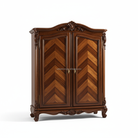 Armoire de chambre à coucher de style victorien, finition acajou, incrustation en chevrons, OE-FASHION