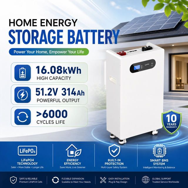 16kWh Lifepo4 Home Battery Solar Energy Storage System with 6000 Cycle Life 51.2v 300ah Lifepo4 Battery