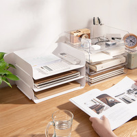 Kleine Transparente Weiße Moderne Stapelbare Schreibtisch-Aufbewahrungsbox mit Frontöffnung Platzsparend für Büro Schreibwaren Wohnzimmer