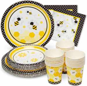Assiettes en papier modernes de 9 pouces sur le thème des abeilles pour révélation du sexe, fête prénatale et fournitures de fête d'anniversaire - Fournitures sur le thème des abeilles - Product Image 2