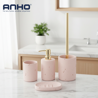 Ensemble de salle de bain 4 pièces en polyrésine, personnalisable, gain de place, écologique, durable, style luxueux, distributeur de savon, porte-brosse à dents