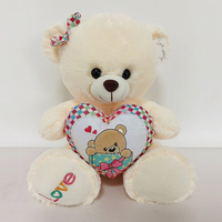 Ours en peluche blanc/brun brillant tenant un cœur rouge avec inscription « Je t'aime » dans la main, jouet en peluche pour animaux