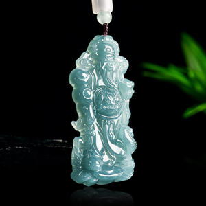 หยกธรรมชาติหยกน้ำสีฟ้าจี้หยกเทพเจ้าแห่งความมั่งคั่งสไตล์จีนดีไซน์ดั้งเดิมของขวัญพร้อมใบรับรองการประเมินราคา FG93 - Product Image 2