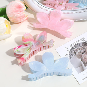 Nouvelles pinces à cheveux colorées en forme de fleur, grandes pinces à cheveux en plastique tendance, accessoires pour cheveux en marbre, pince à cheveux en forme d'œuf, pince requin - Product Image 3