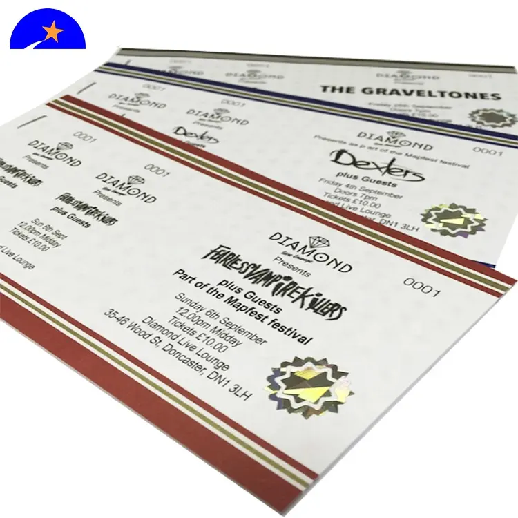 Biglietto per concerti olografici con Logo personalizzato carta termica, carta d'imbarco aerea, biglietti d'ingresso