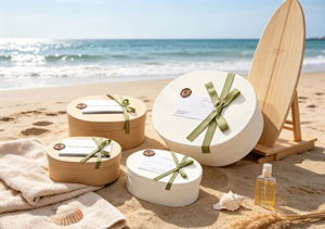 Boîtes cadeaux ovales haut de gamme avec couvercle, fermeture magnétique, en carton kraft épais blanc, ruban imprimé, sceau de cire, cartes de vœux découpées - Product Image 4