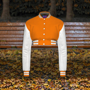 Unisex Solid Plain Dyed Breathable Quick Dry Crop <b>Varsity</b> Baseball Letterman Sports Bomber <b>Jacket</b> Customized Embroidery Patch - Product Image 3