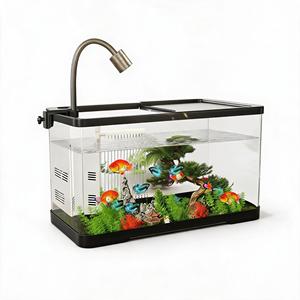 Aquarium carré moderne en plastique avec couvercle, filtration ultra silencieuse, fond transparent, cadre noir durable pour poissons rouges - Product Image 1