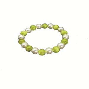 Pulsera de Perlas con Piedra Ojo de Gato, Verde Esmeralda, Perlas Blancas de Imitación, Elástica, Joyería de Moda - Product Image 5