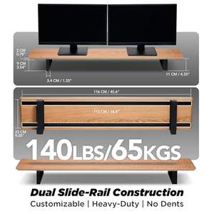 Support d'écran réglable et extensible en bois, grand organisateur de <span class=keywords><strong>bureau</strong></span> avec rails métalliques coulissants pour tiroir, <span class=keywords><strong>tablette</strong></span>, téléphone, écouteurs - Product Image 4