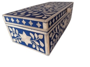 Organizador de joyas de madera con incrustaciones de hueso de estilo antiguo con compartimentos espaciosos y acabado multicolor, proveedor indio táctil - Product Image 4