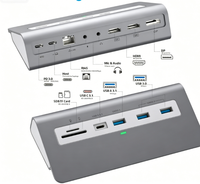 Base de Conexión para Laptop de Aleación de Aluminio USB-C, Doble DP 4K, USB-A/C 3.1 de 10 Gbps, 2 USB 3.0, PD de 100 W, Cable de 3.9 pies, 14 Puertos, en Stock