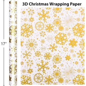 Yarcony Christmas Wrapping Paper 46.8 Sq Ft Roll Gold Snowflakes Gift <b>Wrap</b> Recyclable Double Side - Product Image 3