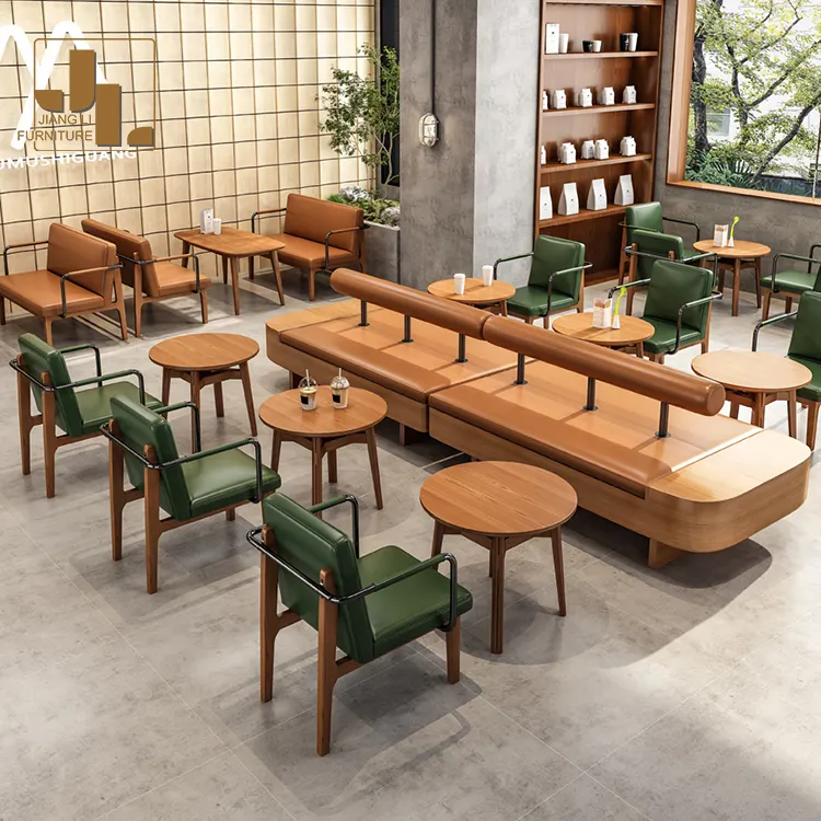 Canapé moderne pour les cafés, les loisirs, les hôtels et les restaurants à ossature en bois, ensemble table et chaises en cuir, meubles