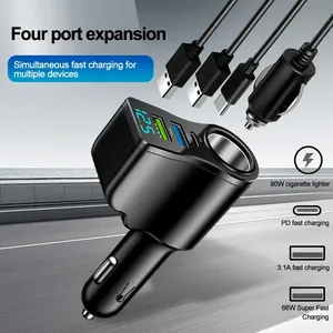 Cargador de coche 4 en 1 de 66W, divisor de enchufe de carga súper rápida, cargador de coche USB tipo C con pantalla digital de voltaje para iPhone y Huawei - Product Image 1